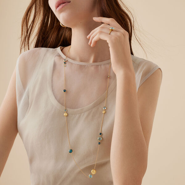 Jaipur Colour Yellow Gold and Blue Topaz Sautoir Necklace